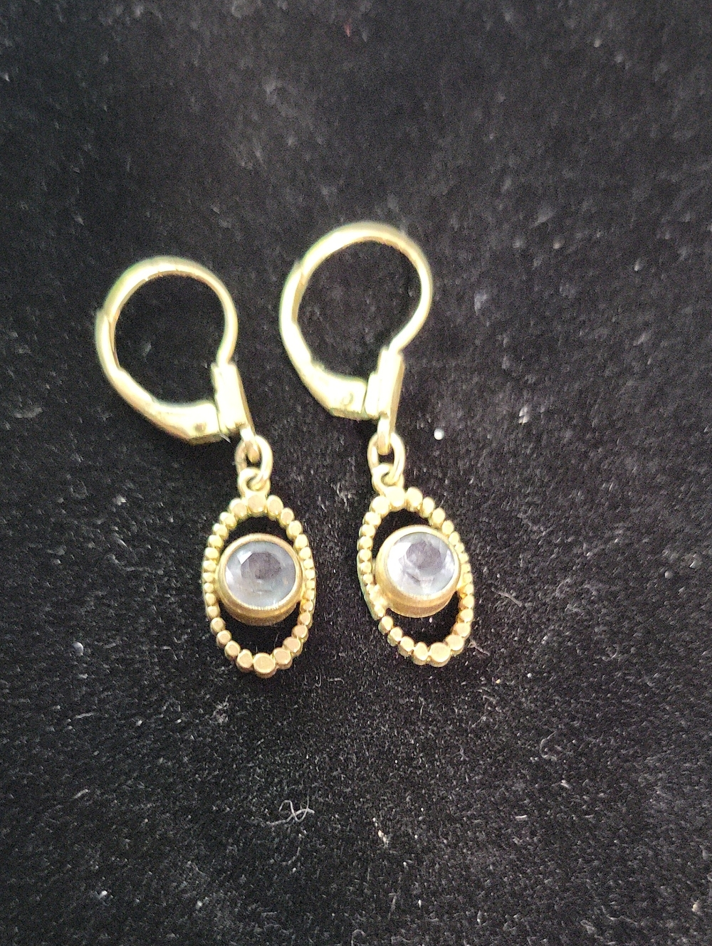 Gold Tone Beaded Hoop Drop Earrings with Clear stones - Women Jewelry
